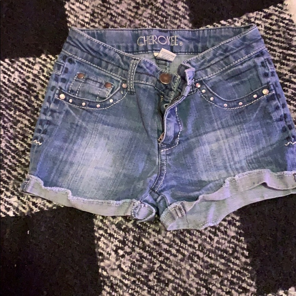 Jean shorts with jewel details